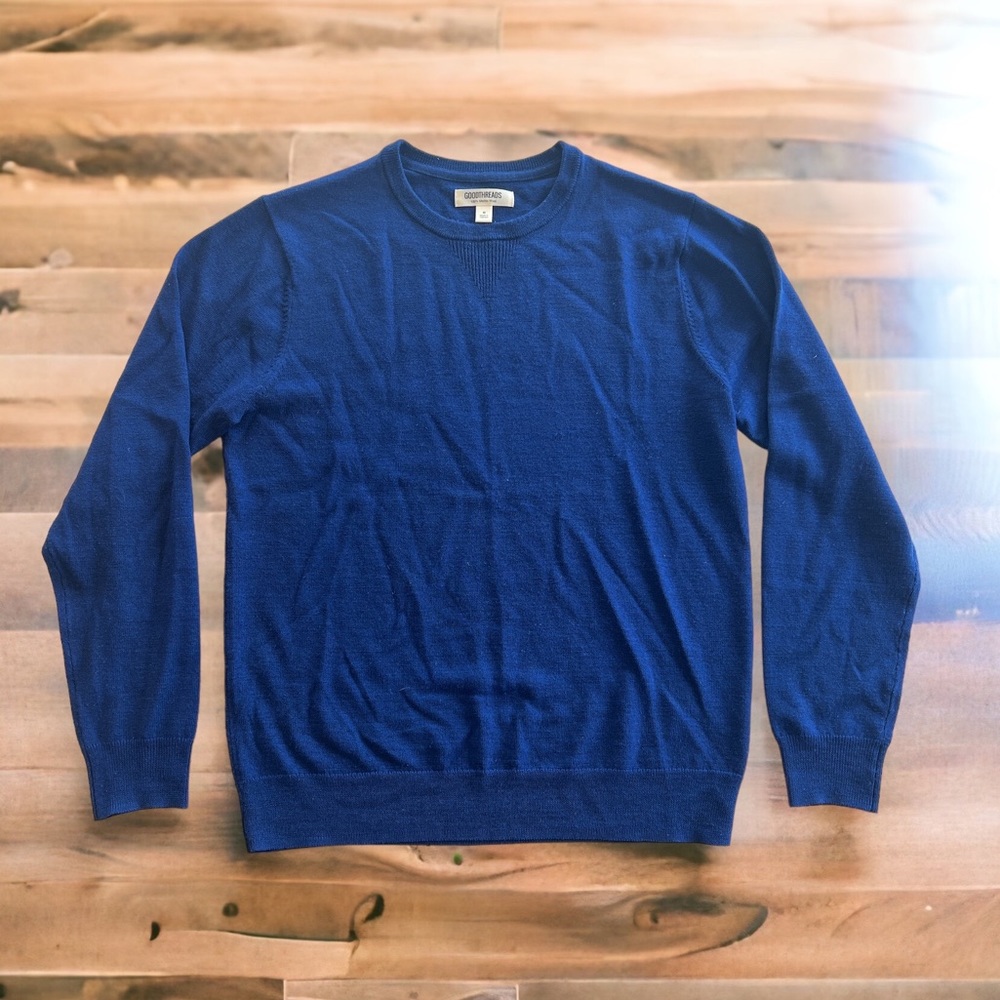 Goodthreads 100% Merino Wool Knit Sweater Men's Size Medium M Tall blue crew